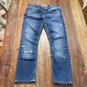 BKE Denim Stella Straight Leg Distressed Jeans Size 29x31.5 Blue